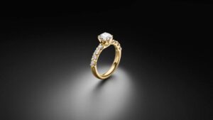 Embrace Solitärr Ring Gelbgold 1,50ct und 0,80ct Seitendiamanten Steinbach Goldschmiede