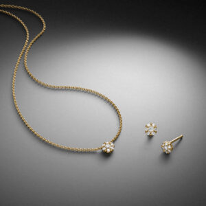 Halo Diamanten Collier & Ohrstecker in 750 Gelgold - STEINBACH Goldschmiede