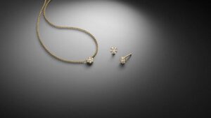 Halo Diamanten Collier und Ohrstecker in 750 Gelgold - STEINBACH Goldschmiede