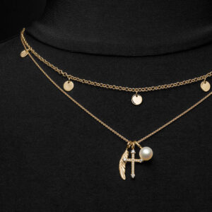 ketten layering feder-anhaenger plattenkette kreuz-anhaenger gothic - Perlanhänger gelbgold steinbach goldschmiede