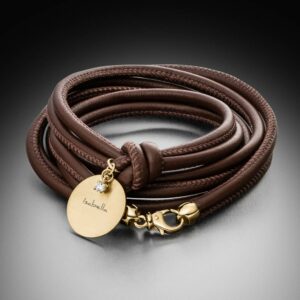 Luxus-Lederarmband Nappaleder braun mit Personalisierung Diamant Karabiner Gelbgold - STEINBACHGoldschmiede