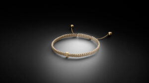 Makramee Armband Gelbgold Diamanten Buchstabe Initiale Sand STEINBACH Goldschmiede