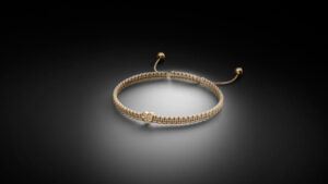 Makramee Armband Gelbgold Diamantherz Verschlusskugeln Sand STEINBACH Goldschmiede
