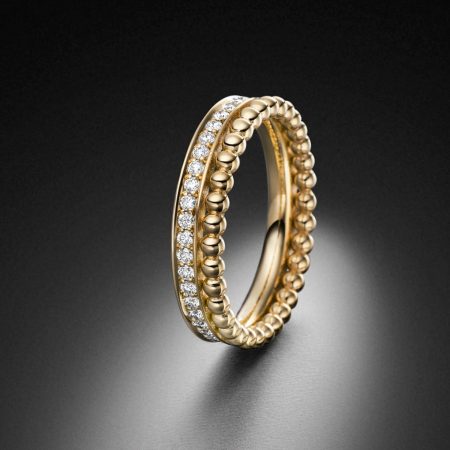 Memoire Beisteckring Ring Gelbgold Diamanten und Kugelring Gelbgold - Steinbach Goldschmiede