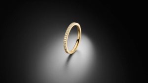 Memoire Ring feine Millgriff Verzierung Gelbgold Diamanten Steinbach Goldschmiede