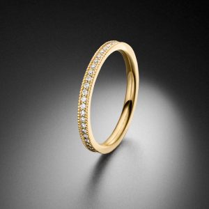 Memoire Ring feine Millgriff Verzierung Gelbgold Diamanten Steinbach Goldschmiede