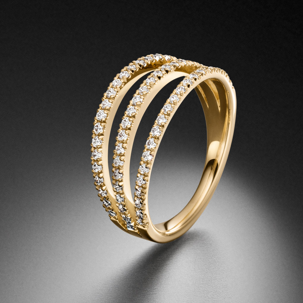 Mehrreihiger Diamanten Memoire Ring mit 0.65ct in 750 Gelbgold - STEINBACH Goldschmiede