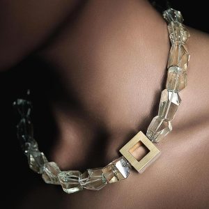 Wechselcollier Vierkant Kubus Zweifarbig Gelbgold Weissgold Wechselsteinkette Prasiolith Steinbach Goldschmiede